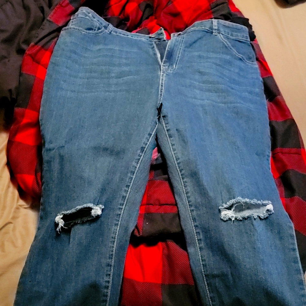 lightly distressed blue jeans